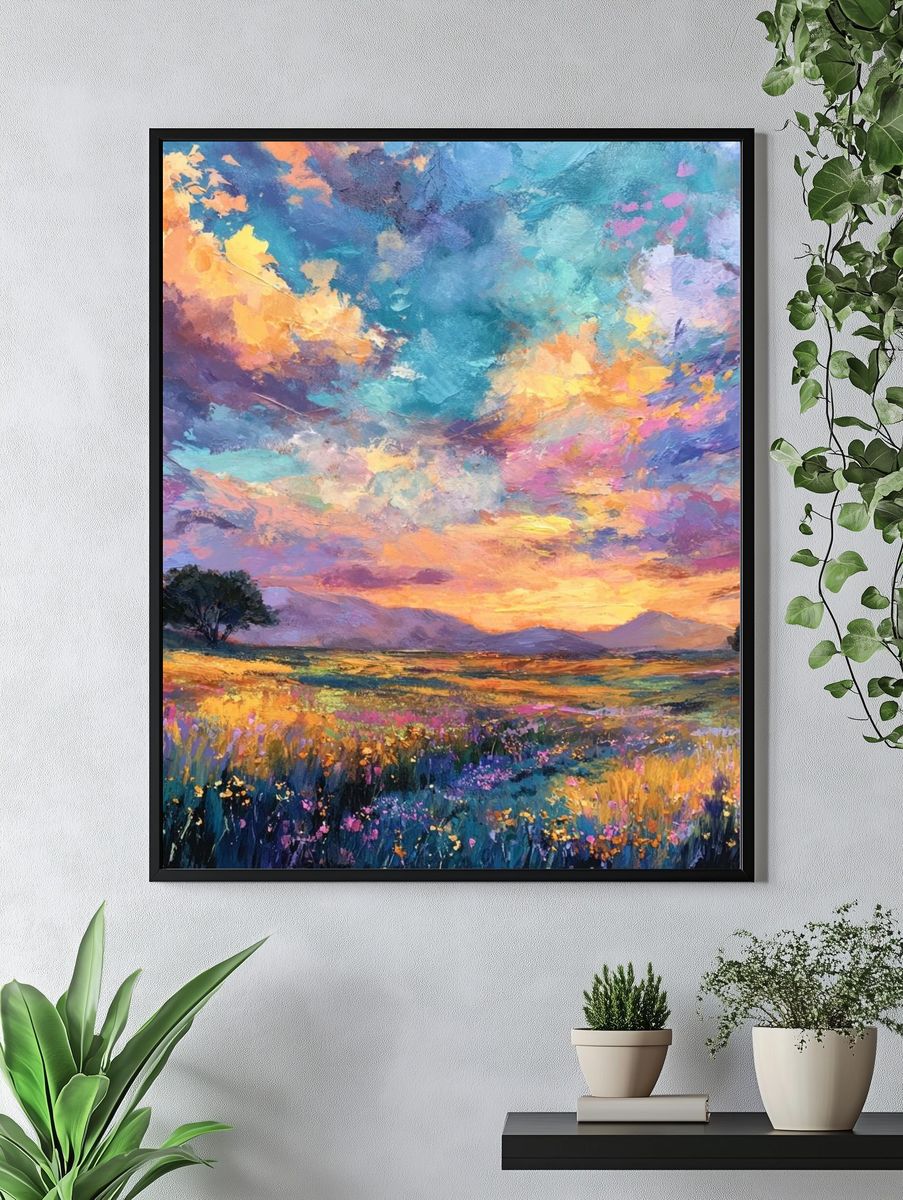 Sunset Meadow Impressionist Poster. — room view 4