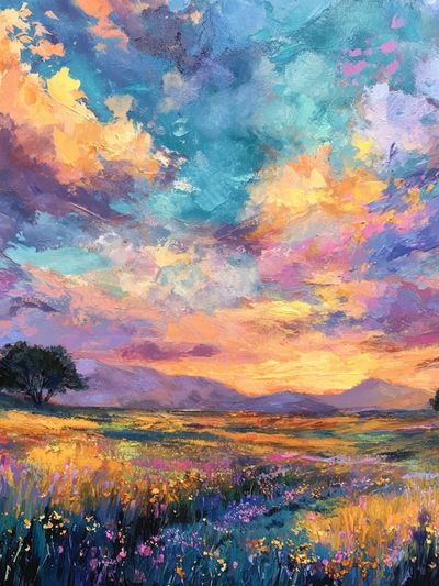 Sunset Meadow Impressionist Poster. poster print