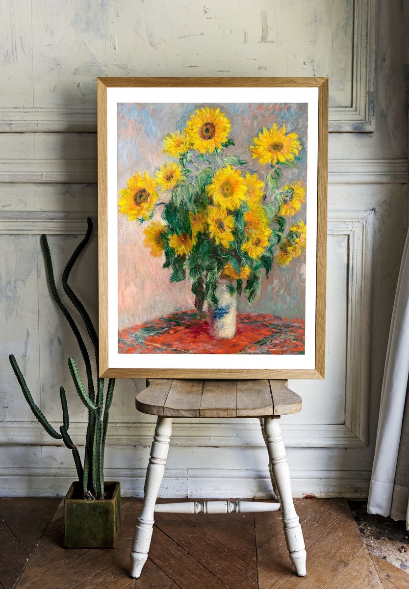 Claude Monet sunflower poster. famous. — room view 1