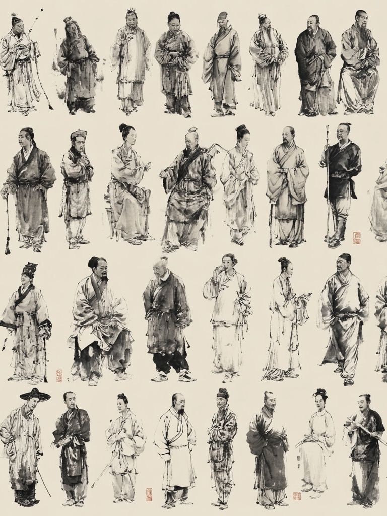 Chinese Ink Figures Illustration Print. poster detail