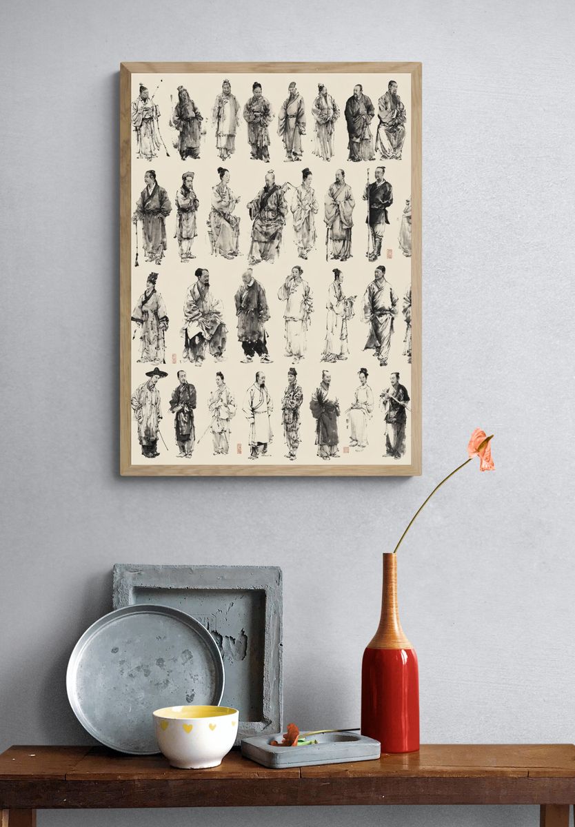 Chinese Ink Figures Illustration Print. — room view 3