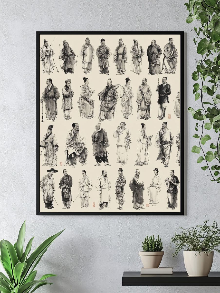 Chinese Ink Figures Illustration Print. — room view 4