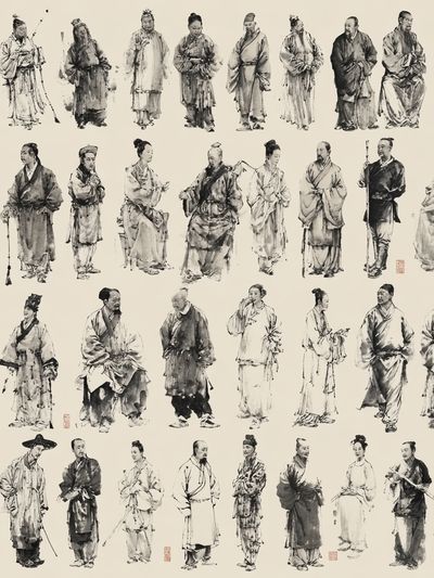 Chinese Ink Figures Illustration Print. poster