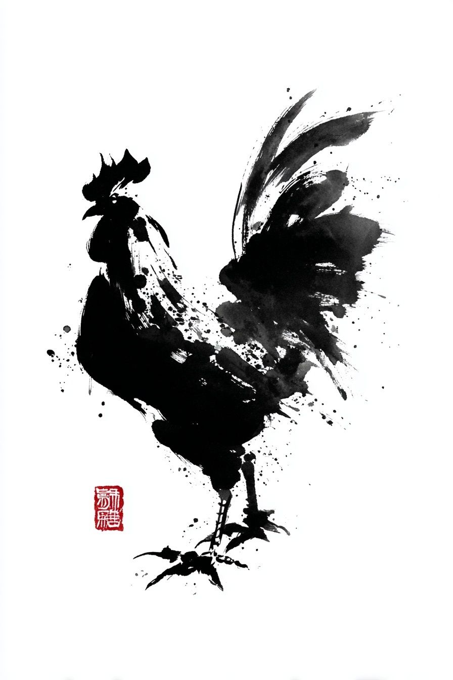 Elegant Rooster Ink Art Poster. poster — illustration art