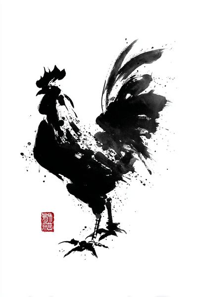 Elegant Rooster Ink Art Poster. poster print