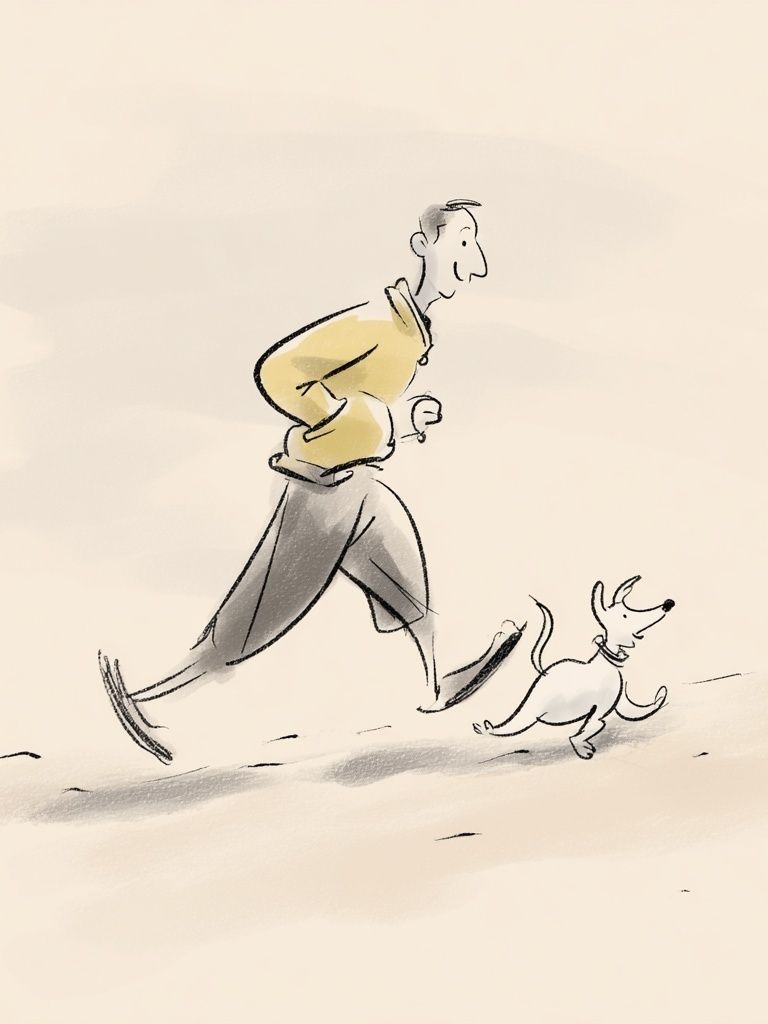 Man Running with Dog — Illustration Print. poster — illustration art