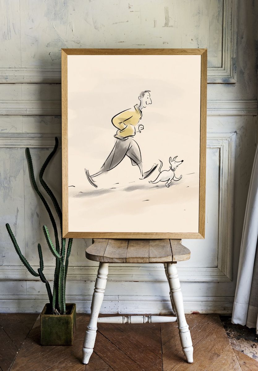 Man Running with Dog — Illustration Print. — room view 1