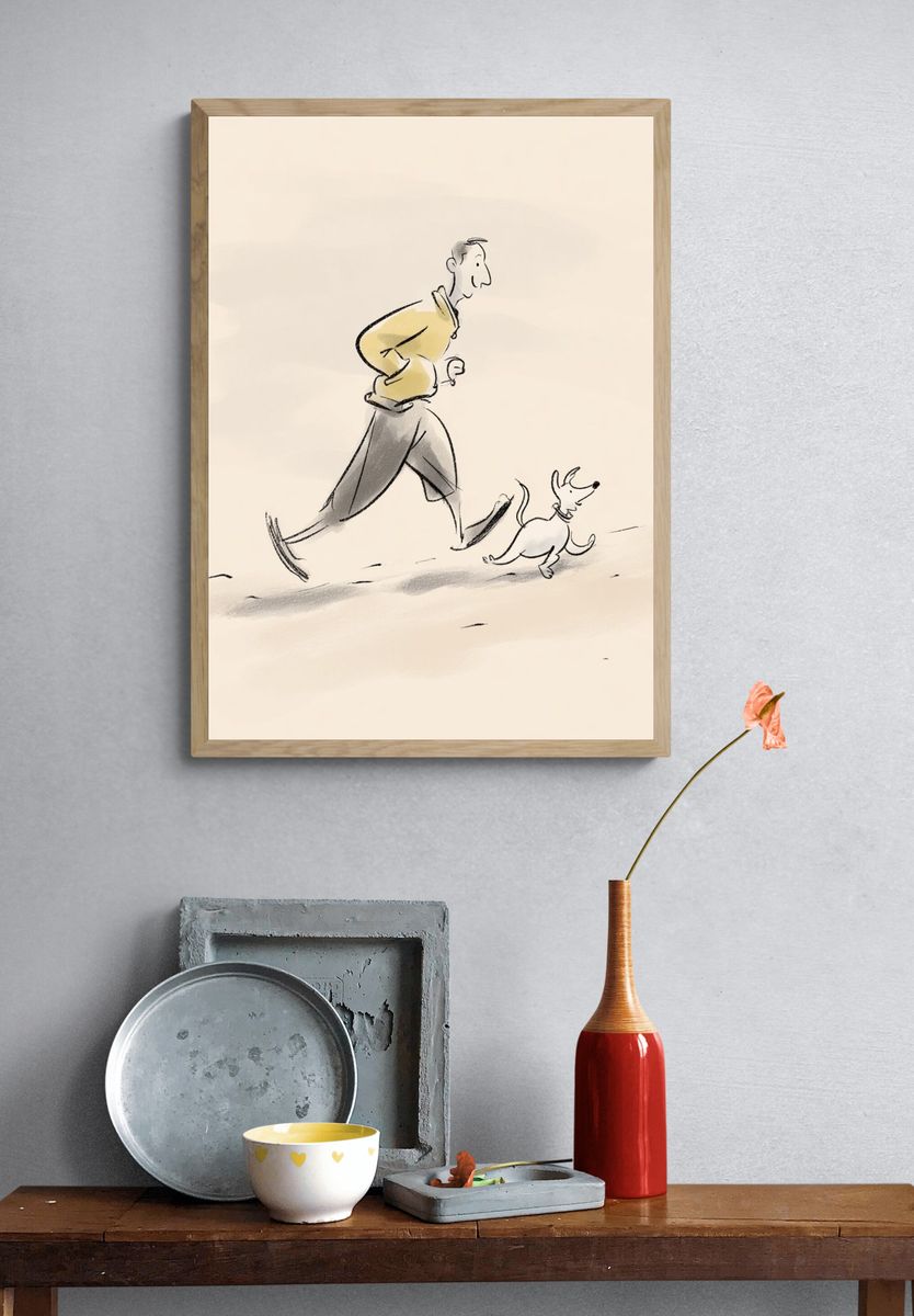 Man Running with Dog — Illustration Print. — room view 3