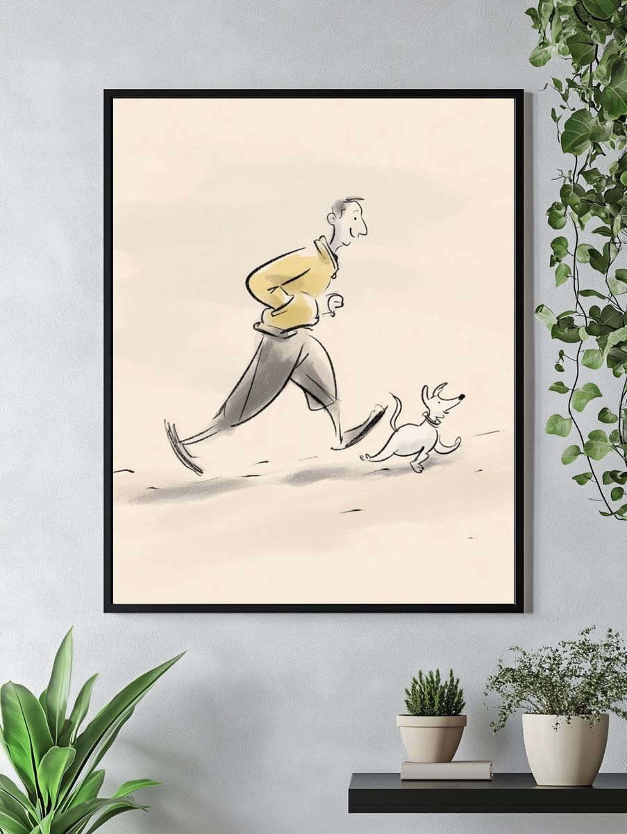 Man Running with Dog — Illustration Print. — room view 4