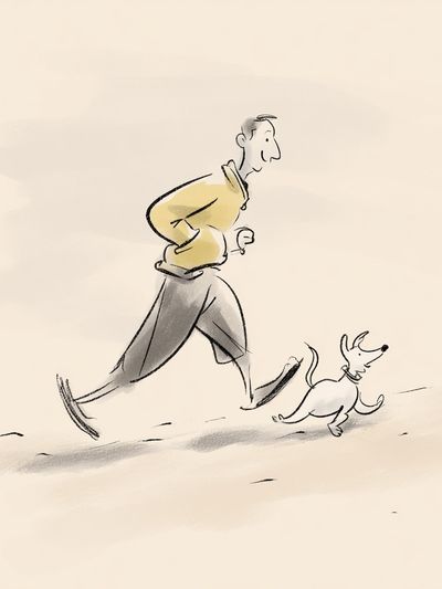 Man Running with Dog — Illustration Print. poster print