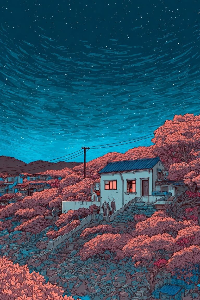 Starry Night Over a House — Illustration Print. poster detail