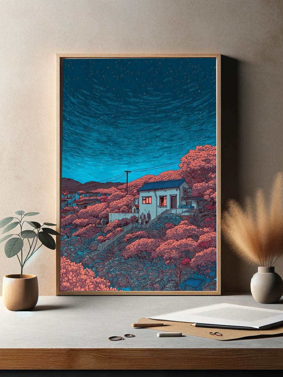 Starry Night Over a House — Illustration Print. — room view 2
