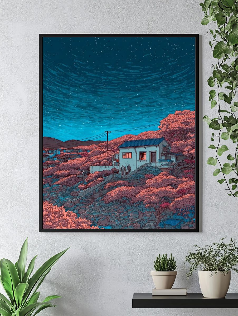 Starry Night Over a House — Illustration Print. — room view 4