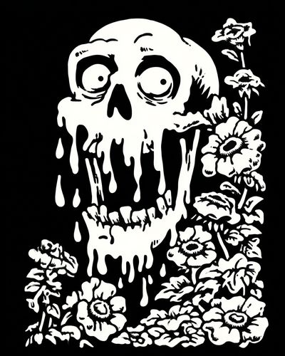 Dripping Skull with Flowers — Illustration Print. poster print