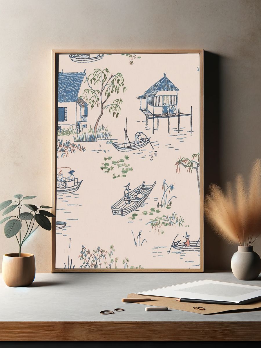 Serene River Scene — Illustration Print. — room view 2
