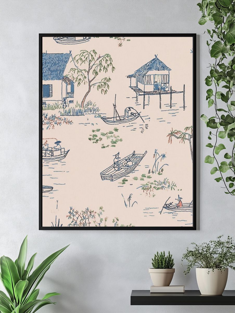 Serene River Scene — Illustration Print. — room view 4