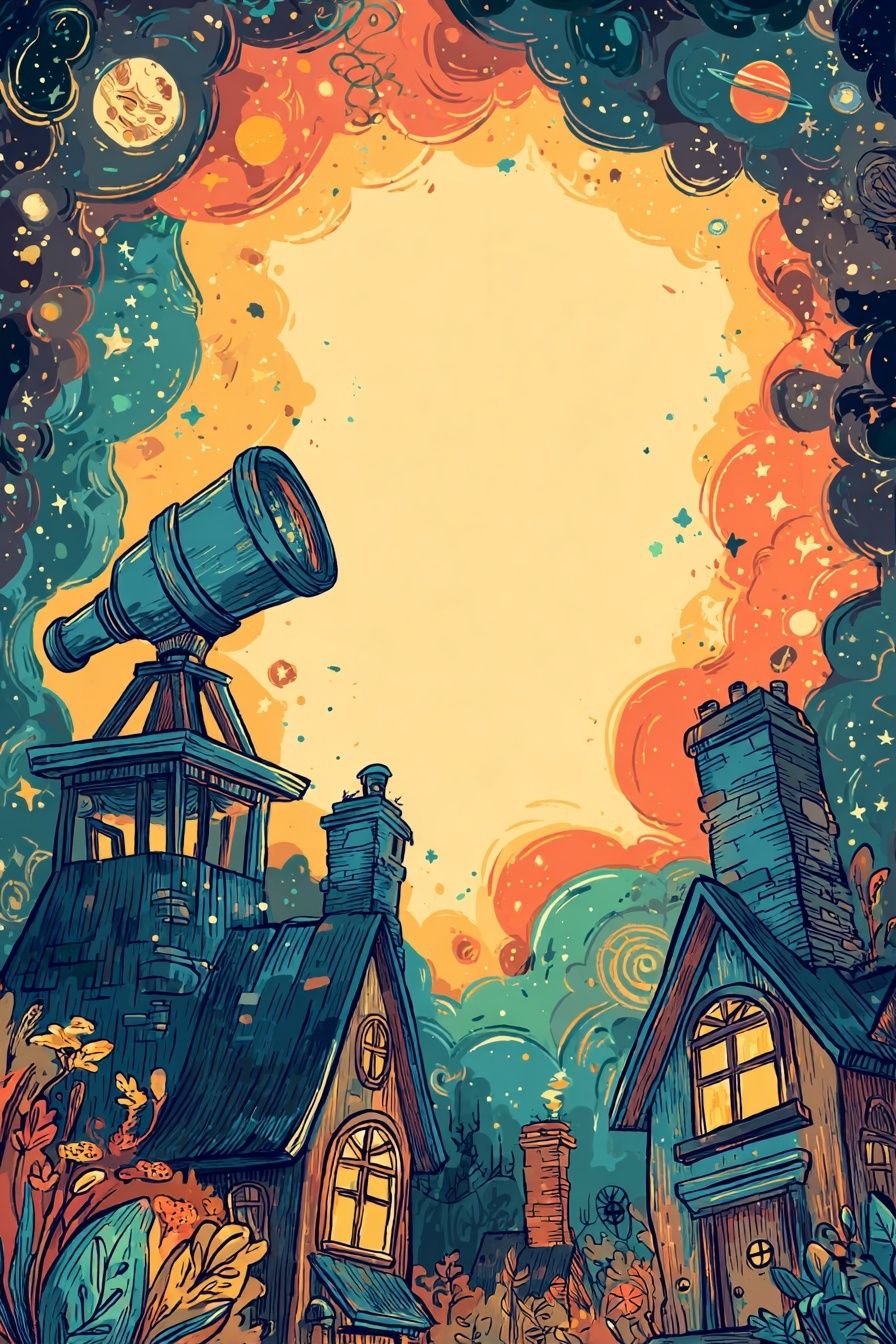 Telescope Under the Stars — Illustration Print. poster — illustration art