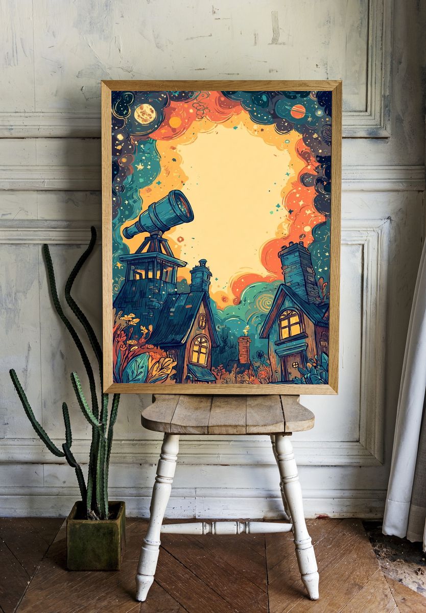 Telescope Under the Stars — Illustration Print. — room view 1