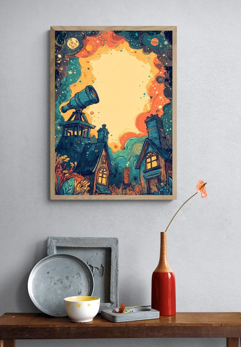 Telescope Under the Stars — Illustration Print. — room view 3