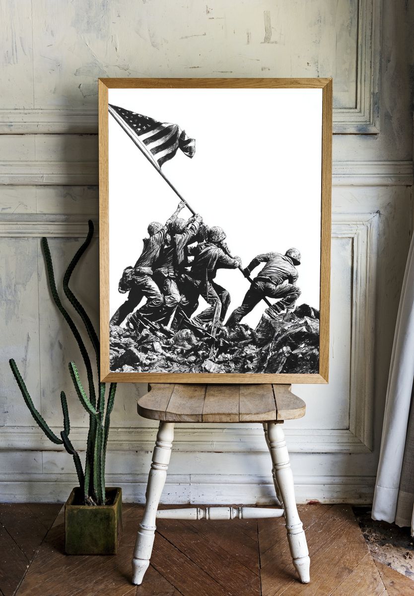 Iwo Jima Flag Raising Black-White Print. — room view 1