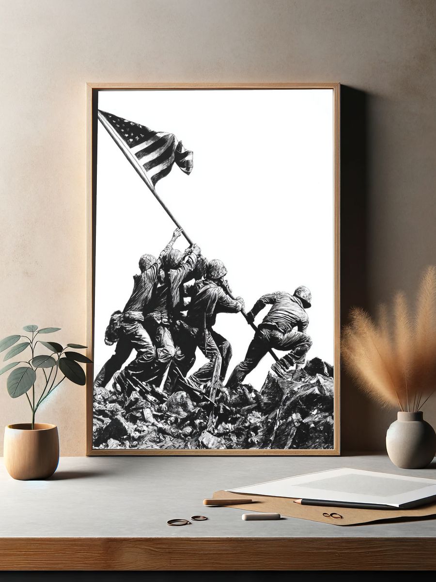 Iwo Jima Flag Raising Black-White Print. — room view 2