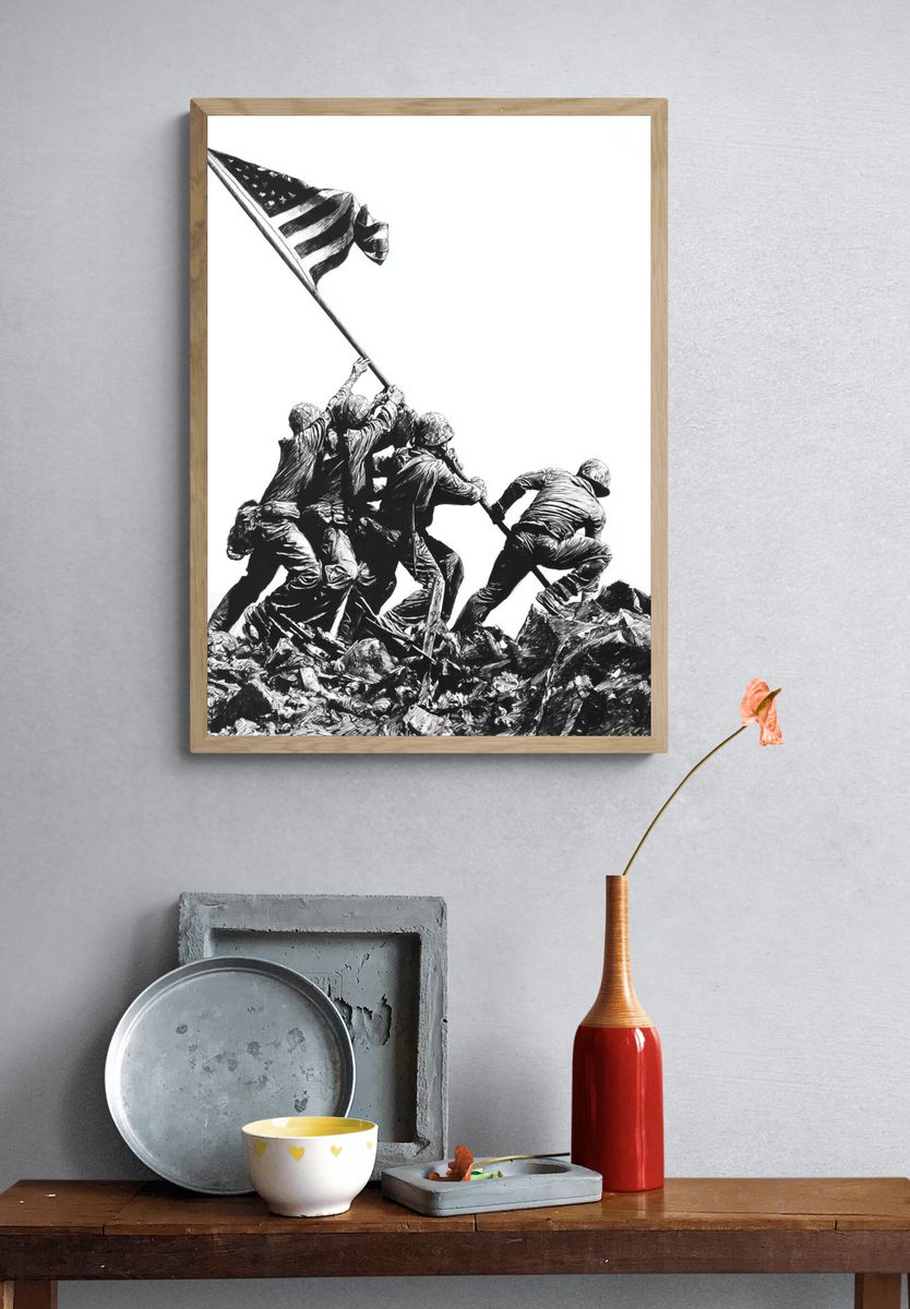 Iwo Jima Flag Raising Black-White Print. — room view 3