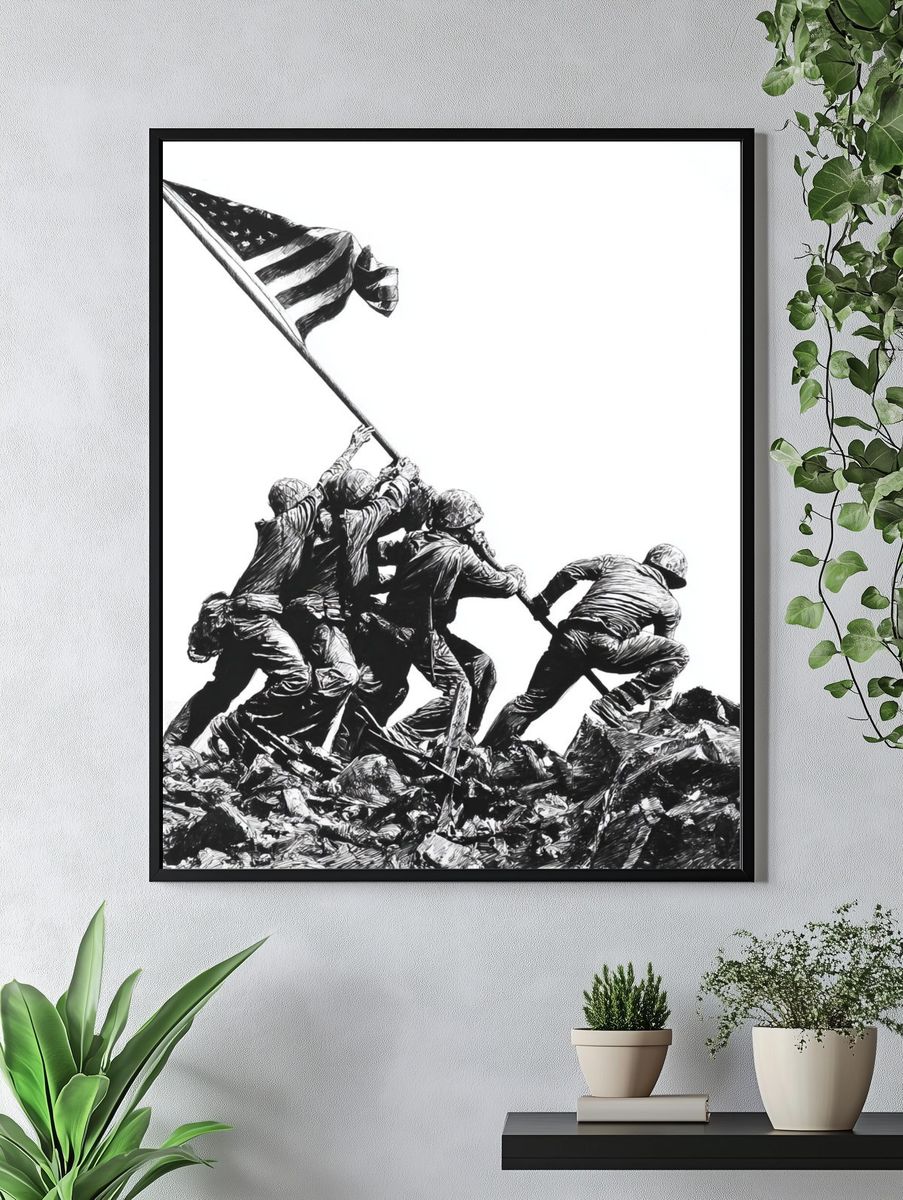 Iwo Jima Flag Raising Black-White Print. — room view 4