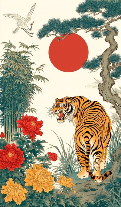 Tiger and Crane — Japanese Art Print. poster print