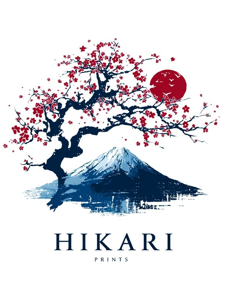 Cherry Blossom and Mountain — Japanese Art Print. poster — illustration art