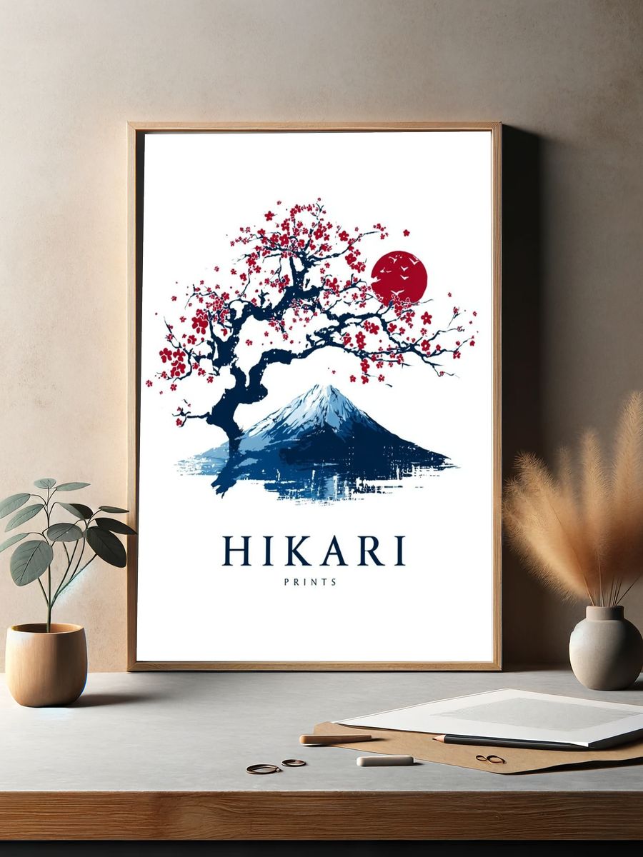 Cherry Blossom and Mountain — Japanese Art Print. — room view 2