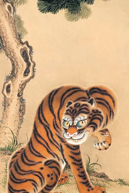 Tiger Cleaning Its Paw by Matsui Keichū — Art Print. poster detail