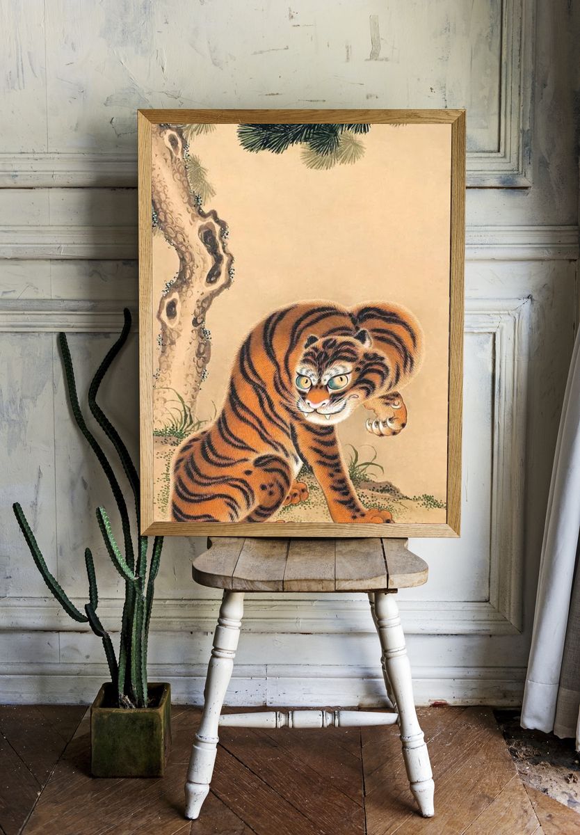 Tiger Cleaning Its Paw by Matsui Keichū — Art Print. — room view 1