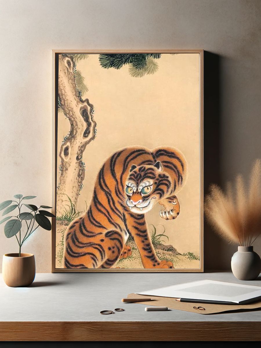 Tiger Cleaning Its Paw by Matsui Keichū — Art Print. — room view 2