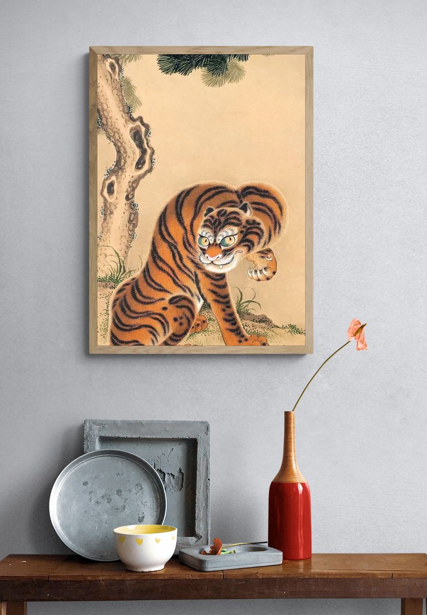 Tiger Cleaning Its Paw by Matsui Keichū — Art Print. — room view 3