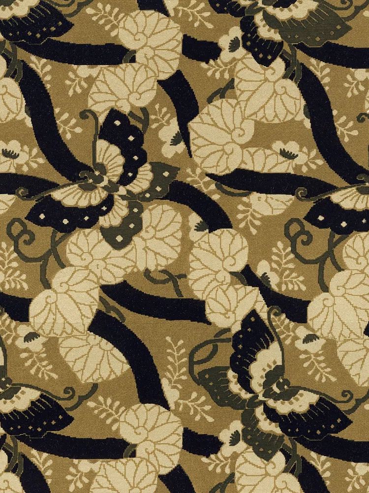 Brown Japanese butterflies background, traditional fan pattern — Art Print. poster detail
