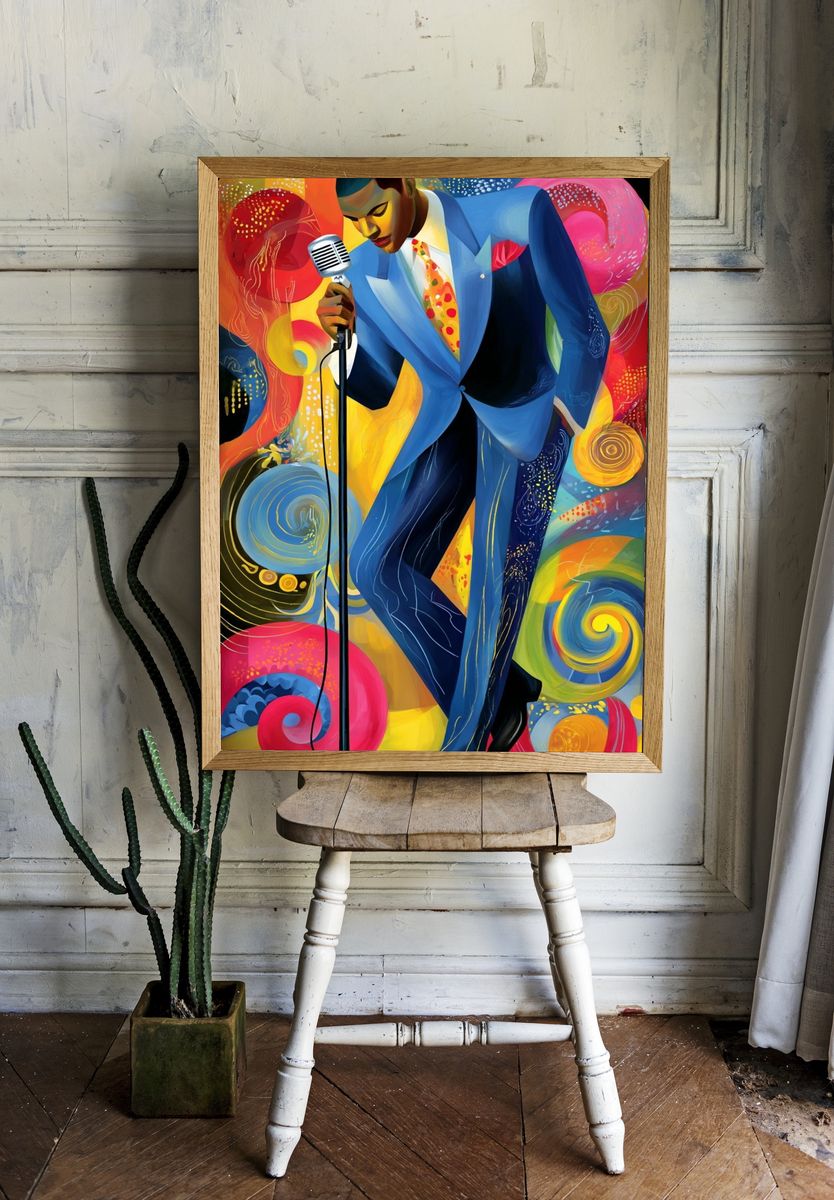 Jazz Singer — Colorful Illustration Print. — room view 1