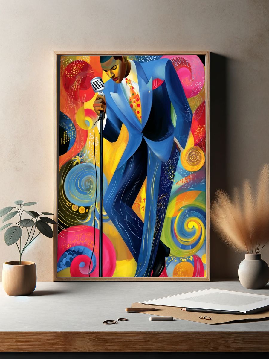 Jazz Singer — Colorful Illustration Print. — room view 2
