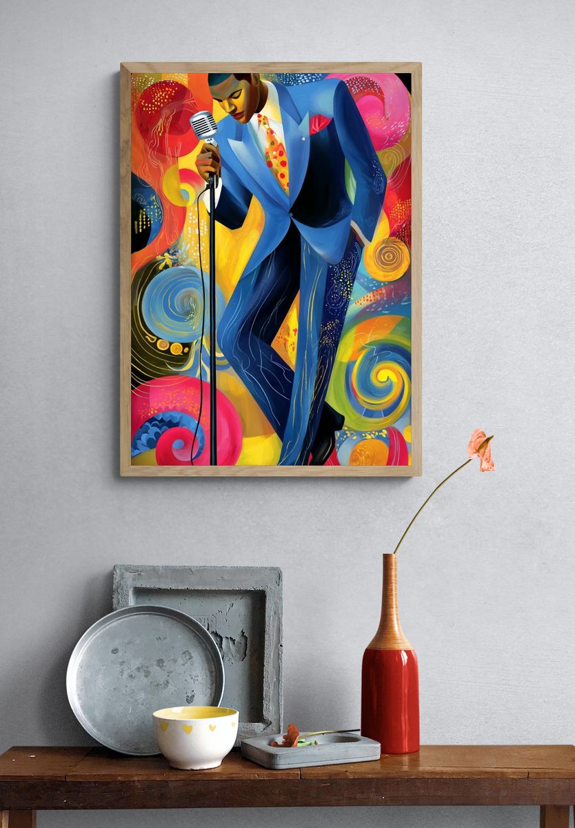 Jazz Singer — Colorful Illustration Print. — room view 3
