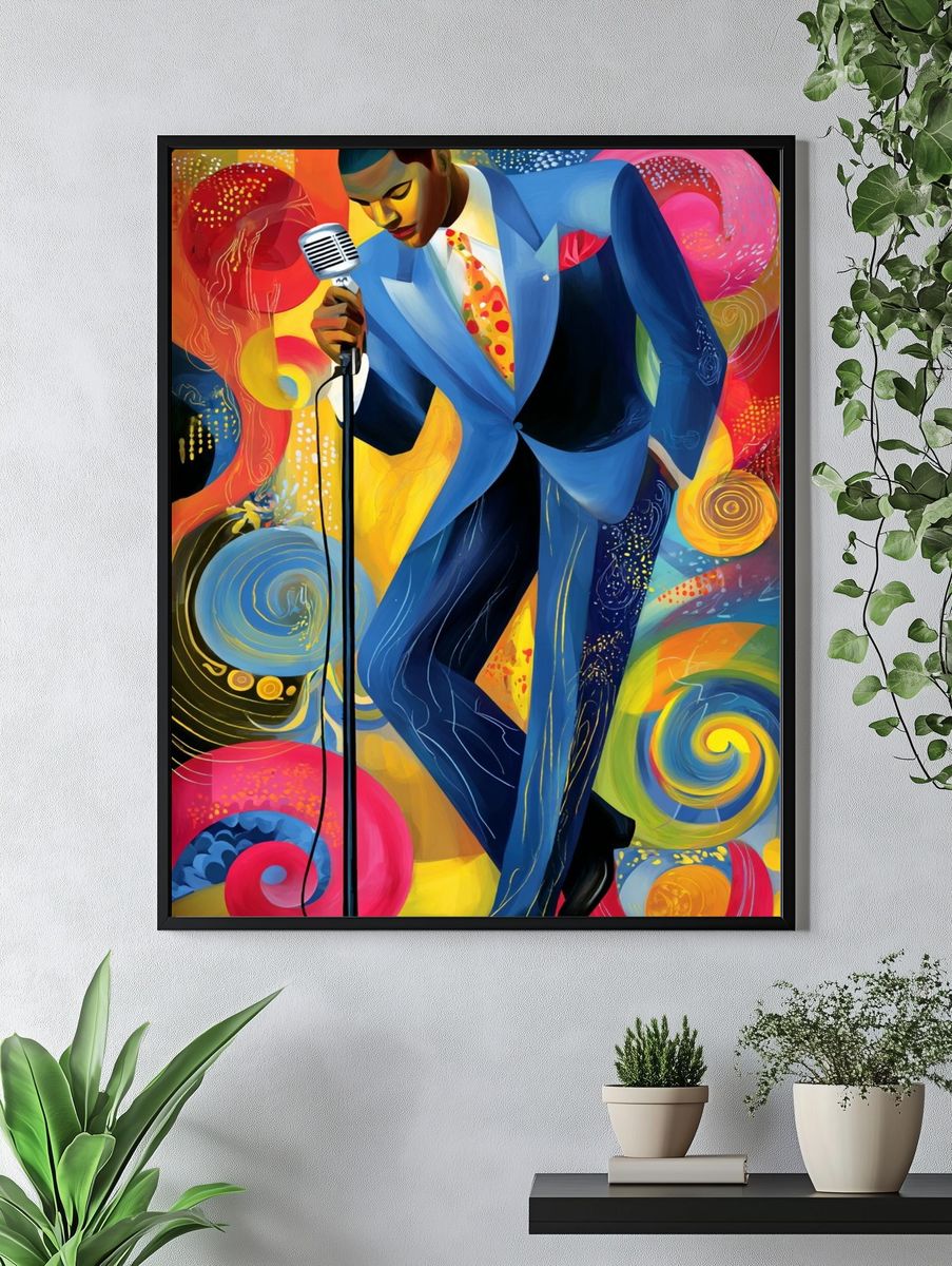 Jazz Singer — Colorful Illustration Print. — room view 4