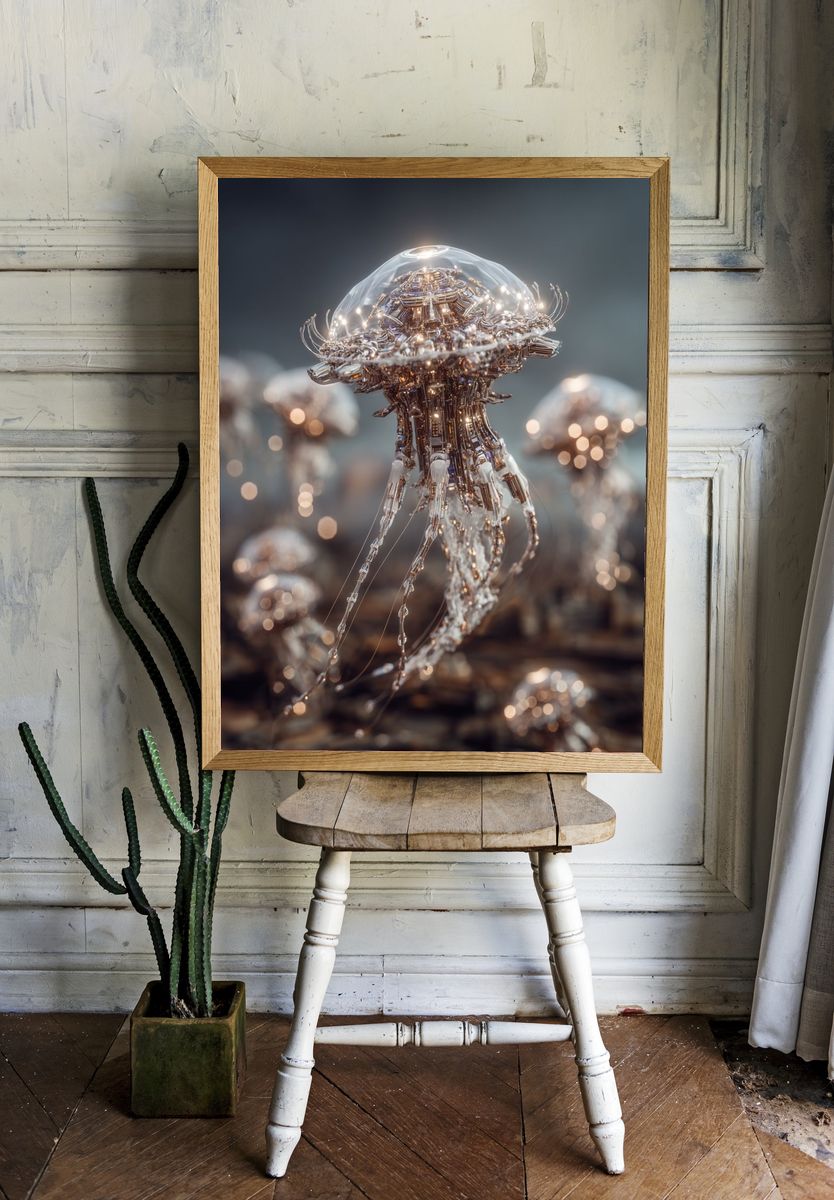 Bioluminescent Jellyfish Digital Art Poster. — room view 1