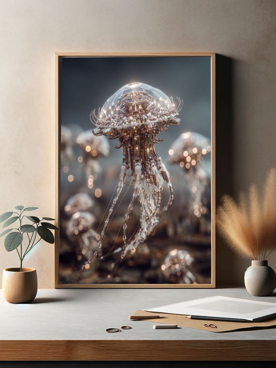 Bioluminescent Jellyfish Digital Art Poster. — room view 2