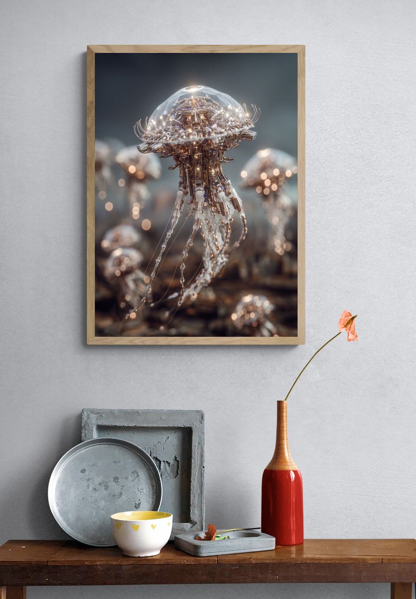 Bioluminescent Jellyfish Digital Art Poster. — room view 3