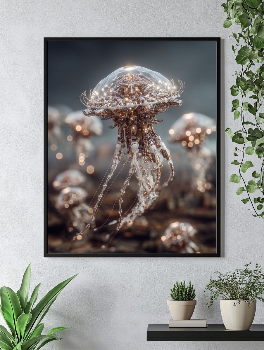 Bioluminescent Jellyfish Digital Art Poster. — room view 4