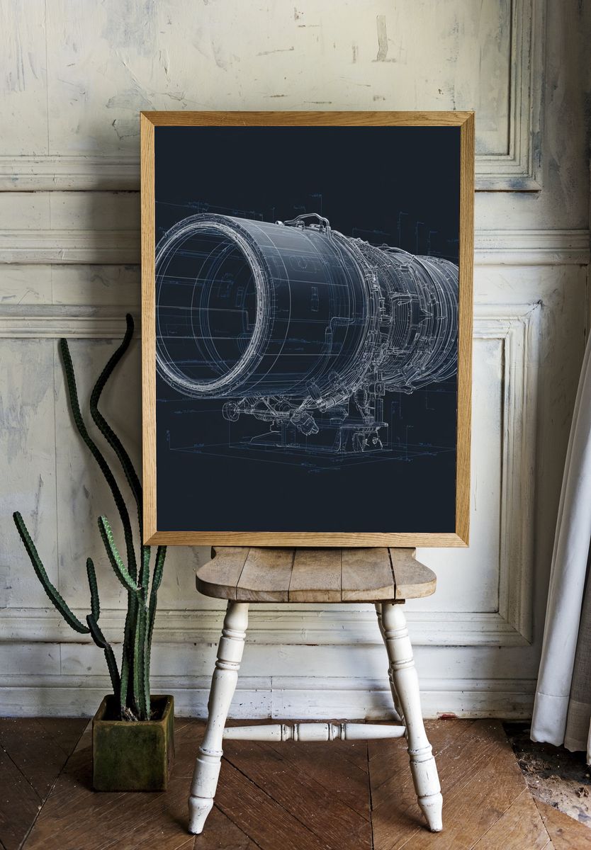 Jet Engine Blueprint Poster. — room view 1