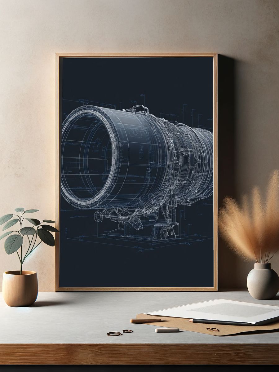 Jet Engine Blueprint Poster. — room view 2
