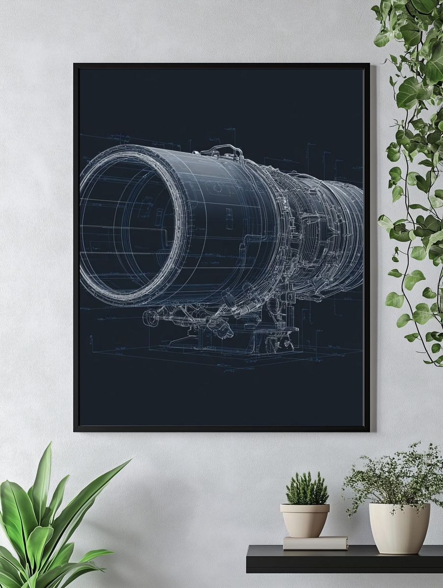 Jet Engine Blueprint Poster. — room view 4