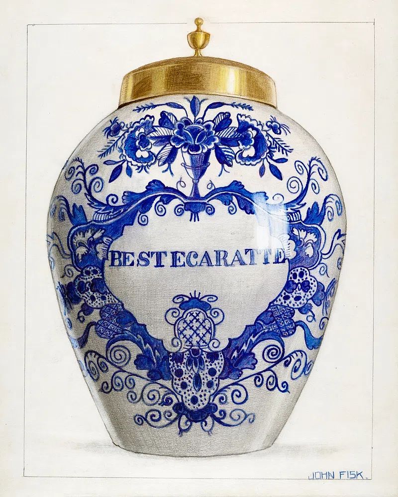 Decorative Blue and White Jar — Fine Art Print. poster — fine-art art