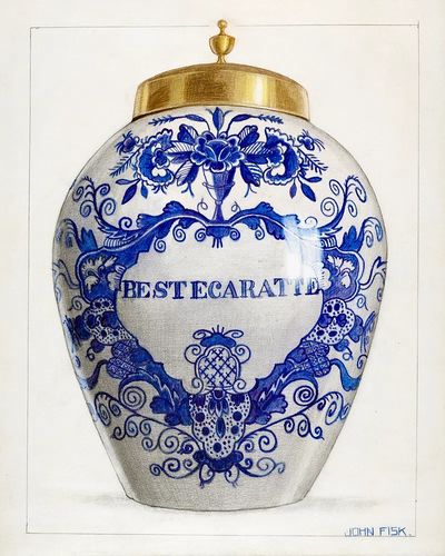 Decorative Blue and White Jar — Fine Art Print. poster