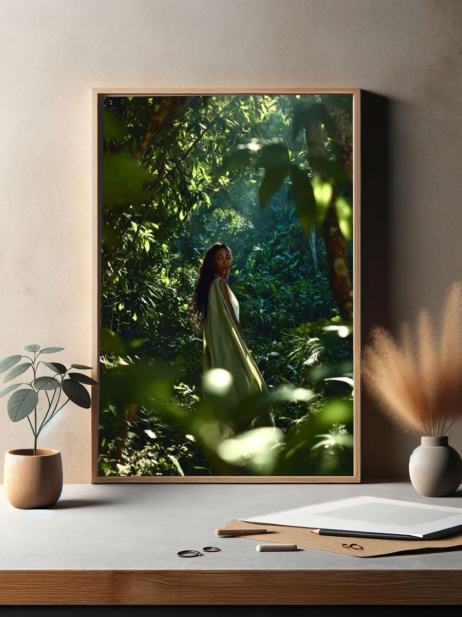 Woman in Lush Jungle — Photography Print. — room view 2