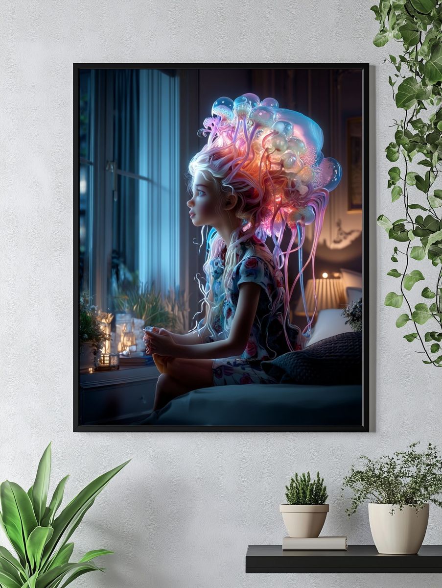Dreamy Jellyfish Girl — Digital Art Print. — room view 4
